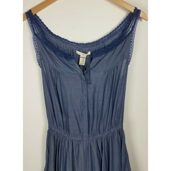 Levi's Sz. S Blue Chambray Lace Tank Tiered Dress Elastic Waist Interior Slip - Picture 3 of 10